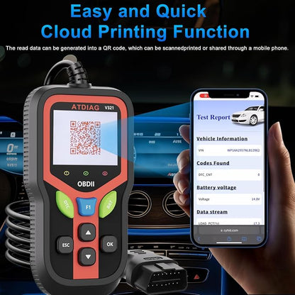 OBD2 Scanner Diagnostic Tool, Check Engine Lights and Clear Vehicle Trouble Code, Battery Start Test, Live Data, Cloud Printing, Freeze Frame, Car Scanner for All OBDII Vehicles Since 1996