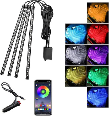 Car Led Interior Lights, RGB 72 LED Multicolor Auto Strip Light with Sound Active Function and APP Control, Under Dash Smart Lighting Kit with Charger, Car Accessories (Cigarette Lighter)