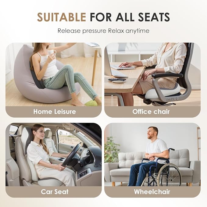 FLORICH Upgraded 3-in-1 Memory Foam Car Seat Cushion Set with Lumbar Support & Neck Pillow, Washable Driving Seat Cushion for Back & Sciatica Pain Relief, Non-Slip Seat Cushion for Car, Office-Gray