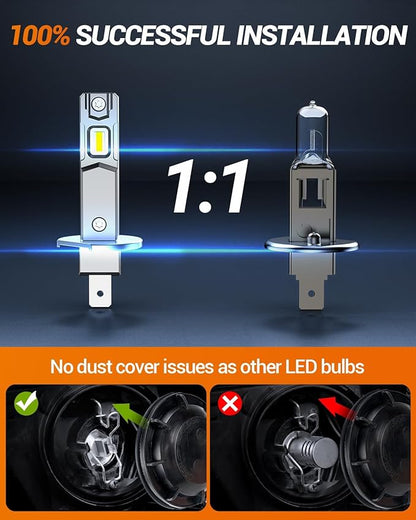 SEALIGHT H1 Light Bulbs 40000LM 6500K Cool White 1:1 Design 70000+ Lifespan, 3 Mins Installation, Headlight Eyebrows, Pack of 2