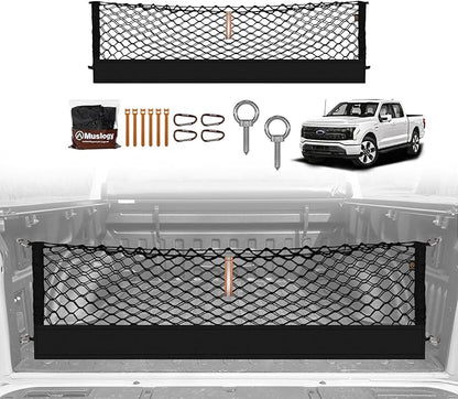 Muslogy Truck Bed Cargo Net Trunk Netting Compatible with Ford F-150 & Lightning 2015-2026 Accessories, Pickup Cargo Organizer SUV Sedan Storage Net w/Heavy Duty Carabiners