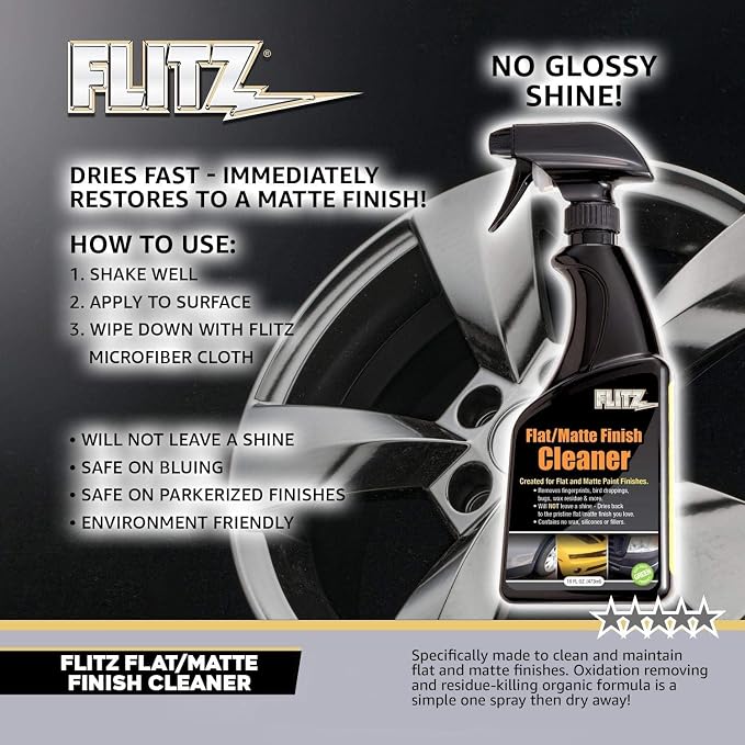 Flitz Flat Matte Finish Cleaner - 16oz Bottle of USA-Made Vinyl Wrap Spray to Easily Remove Grease, Wax, Dust, & More - Quick Drying Matte Paint Cleaner - Ideal for Cars, Motorcycles (12 Pack)