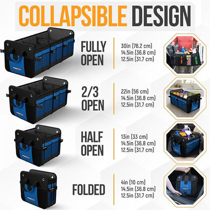 FORTEM Trunk Organizer with Cooler For SUV Car Organizer and Storage, Collapsible Multi-Compartment, Perfect Christmas Gifts For Men, Women, 1680D Oxford, Non Slip Bottom, Straps, Soft Cover 110L