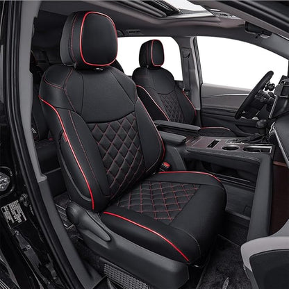 EKR Sienna Seat Covers for 2021-2026 Toyota Sienna XLE,XSE,Limited,Platinum,7 Seats,2nd Row Captain Chairs W/NO Legrest,Leather Seat Covers Full Set(Black with Red Piping)