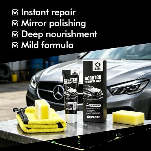 Scratch Remover for Vehicles - Car Paint Scratch Remover with Sponge & Wipe, Car Scratch Repair Kit for All Color, Auto Detailing Polish for Light to Deep Scratches (2 PC)