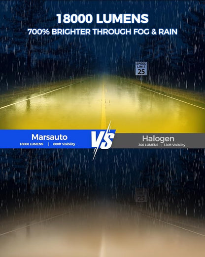 Marsauto H11/H16/H8 LED Fog Light Bulb, 18000LM 700% Brightness, H11 H16 H8 LED Bulb Yellow Fog Lights, 3000K Yellow 70000HRS Lifespan H11 Yellow Fog Light Bulbs, Play and Plug, Exterior Lighting