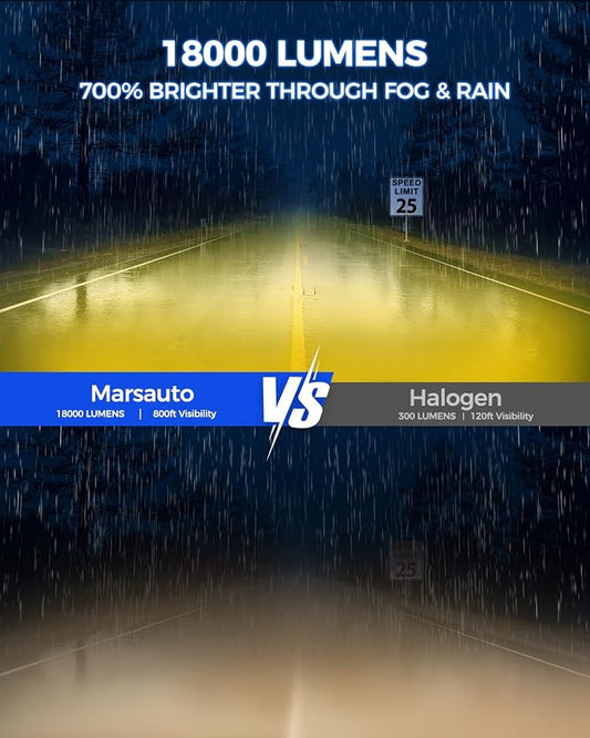 Marsauto H11/H16/H8 LED Fog Light Bulb, 18000LM 700% Brightness, H11 H16 H8 LED Bulb Yellow Fog Lights, 3000K Yellow 70000HRS Lifespan H11 Yellow Fog Light Bulbs, Play and Plug, Exterior Lighting