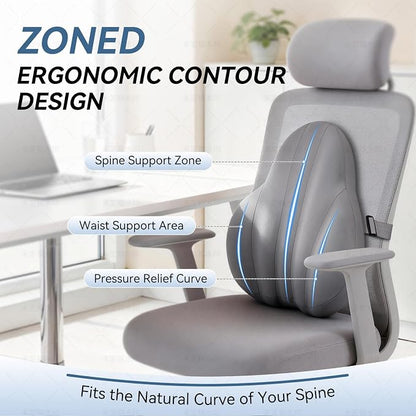 Large Lumbar Support Pillow for Office Chair, Ergonomic Low Back Support Promotes Back Pain Relief, Memory Foam Lumbar Pillow Cushion for Car, Sofa, Adjustable Strap Breathable Cover, Grey