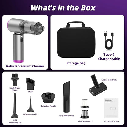 Car Vacuum 3 in 1 High Power Cordless Mini Vacuum Cleaner& Air Blower, 25000PA Suction 250000RPM Air Duster, 6000mAh Portable Handheld Small Vacuum Cleaner for Car Home Office