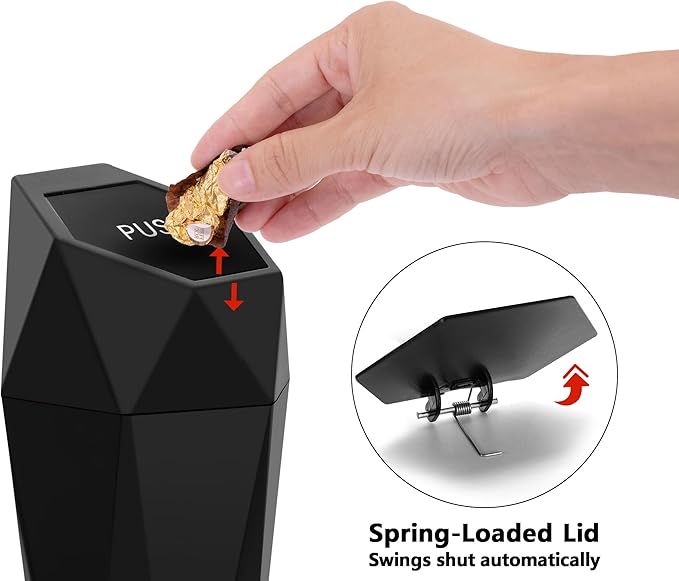 Ginsco Car Trash Can Cup Holder, Mini Car Trash Can with Lid, Car Accessories for Interior, Leakproof Small Trash Cup for Car, Home, Office, Bedroom with Additional 2 Hooks and 90pcs Trash Bags Black