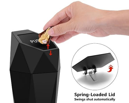 Ginsco Car Trash Can with Lid, Cup Holder Garbage Can for Car, Garbage Bin Cars Accessories for Interior, Leakproof Small Trash Bin, Mini Trash Can for Cars, Home, Bedroom, Office(Black)