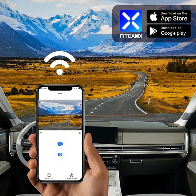 Fitcamx Front 2K+Rear 1080P Dash Cam Adapts for Hyundai Santa Fe 2024-2026 (Part No#P6000), Integrated OEM Look, Dual HD Video, WiFi & APP, Loop Recording, Gravity Sensor, Easy to Use, 64GB Card