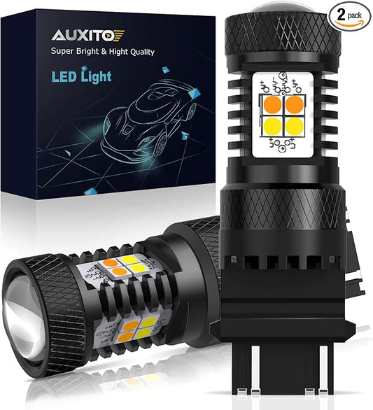 AUXITO 3157 Switchback LED Turn Signal Bulbs, 3157 LED Bulb White and Amber Dual Color 3057 3457 4157 LED Bulbs with 3030 Chipsets for Turn Signal Lights Parking Lights Tail Lights, (Pack of 2)