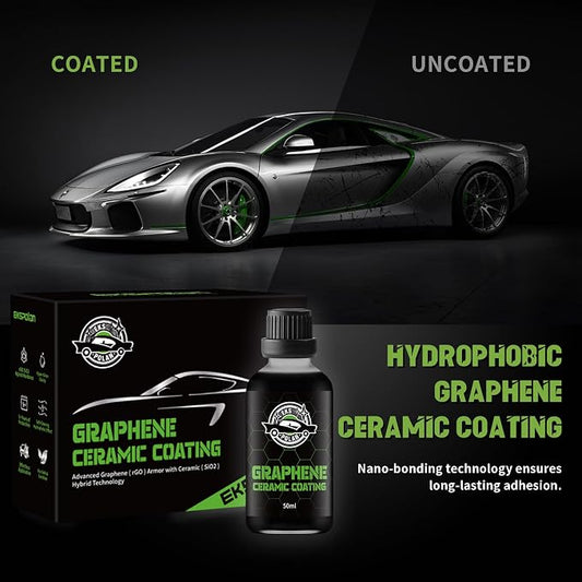 Graphene Ceramic Coating for Cars (50ml) - 10H Graphene Coating for Car Detailing-5+ Years Protection, Hydrophobic, Scratch & UV Resistant, High GlossFinish - Professional-Grade Car Detailing Kit