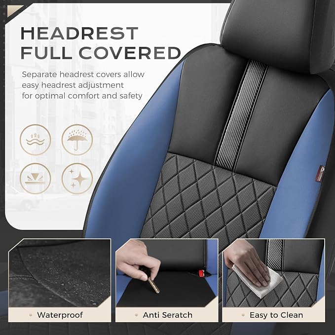Coverado Car Seat Covers Full Set, Automotive Leather Seat Covers for Car，Universal Fit Front Back Seat Cover, Non-Slip Waterproof Breathable Car Seat Protector