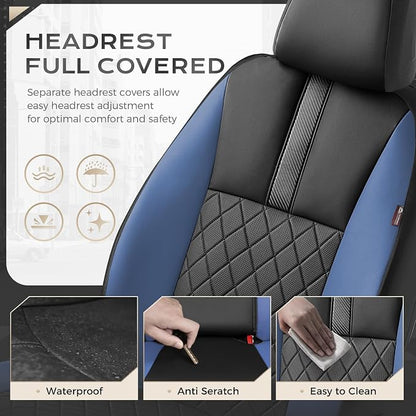 Coverado Car Seat Covers Full Set, Automotive Leather Seat Covers for Car，Universal Fit Front Back Seat Cover, Non-Slip Waterproof Breathable Car Seat Protector