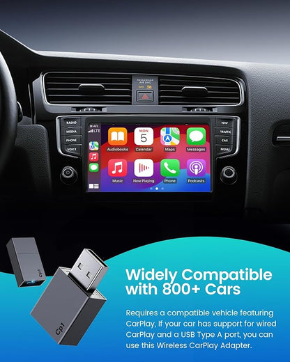 Wireless Carplay Adapter for iPhone - Plug & Play Convert Wired to Wireless CarPlay for Cars from 2016 and iOS 10+, No Latency Mini USB Type A Black