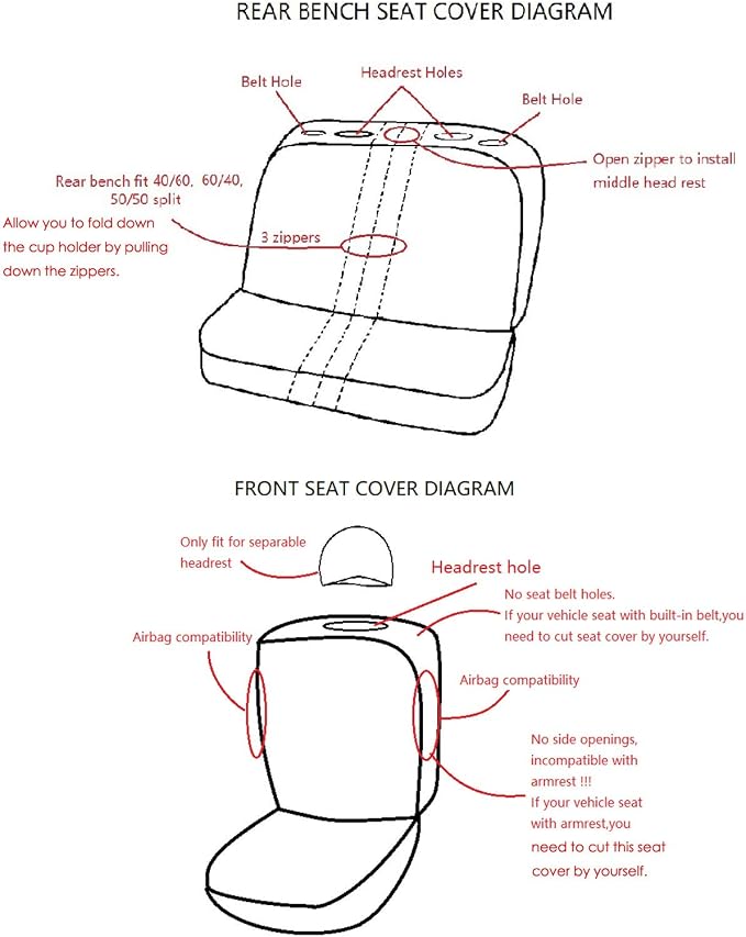 Flying Banner Car Seat Covers Full Set Front Seats and Rear Bench Polyester car seat Protectors Black Gray Purple airbag Compatible Rear Bench Split (Black Red)