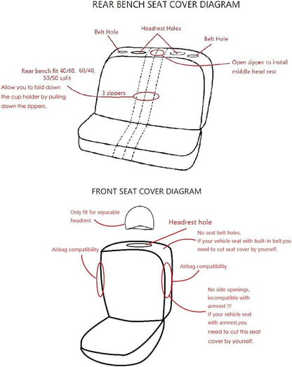 Flying Banner Car Seat Covers Full Set Front Seats and Rear Bench Polyester car seat Protectors Black Gray Purple airbag Compatible Rear Bench Split (Black Red)