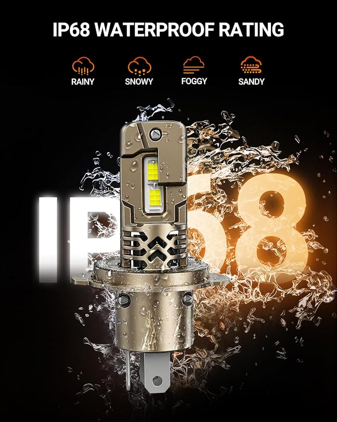SEALIGHT H4/9003/HB2 Bulbs, 50,000LM Super Bright H4 Driving Bulb, 6500K White 9003 LED Lights, Canbus Ready Direct Fit, Plug-N-Play, Pack of 2