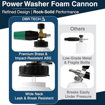 DBR Tech® Foam Cannon for Pressure Washer | Pro Grade, 1.1mm Orifice, 1000-4000 PSI
