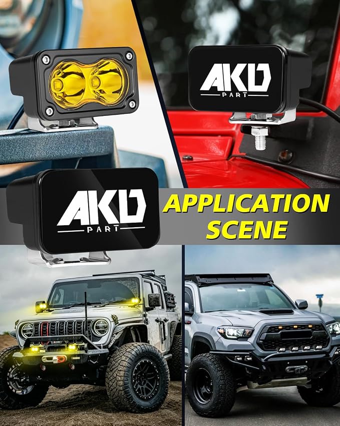 3 Inch Yellow CREE LED Pods with Wiring Harness & Black Covers | High Intensity CREE LEDs, Centrated Spot Beam, Free Wiring kit & Black Covers