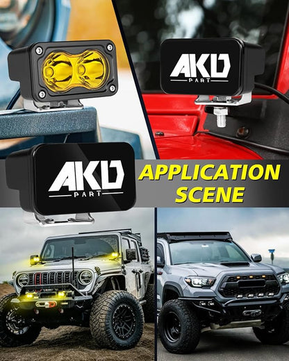 3 Inch Yellow CREE LED Pods with Wiring Harness & Black Covers | High Intensity CREE LEDs, Centrated Spot Beam, Free Wiring kit & Black Covers