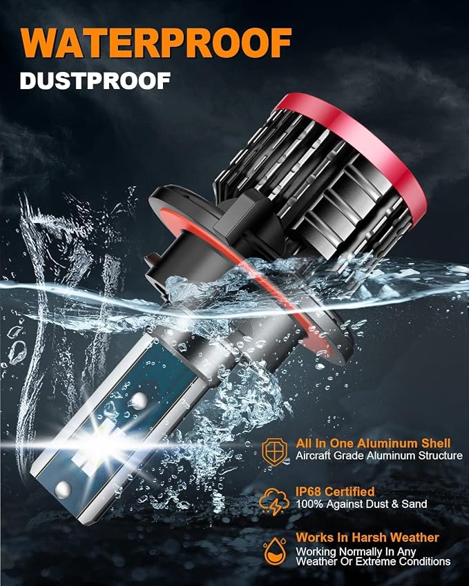 H13/9008 Light Bulbs,80W 16000 Lumens Bright,6500K Cool White Fog Light Halogen Replacement IP68 Waterproof, Pack of 2