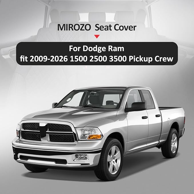 MIROZO Truck Seat Covers Full Set for Ram, Waterproof Ram 1500 Seat Cover Leather Seat Cover Compatible with 2009-2026 Ram 1500/2500/3500 Crew Quad Cab Pickup with Split Curved Bench 40/60,Black