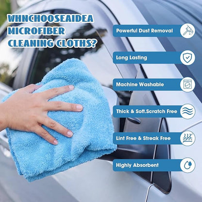 Shimeyao 30 Pcs 16 x 16 Inch edgeless Microfiber Plush Towels for Cars Detailing Drying Wash Polishing Absorbent Cleaning Cloths, 500 GSM (Light Blue, White, Yellow)