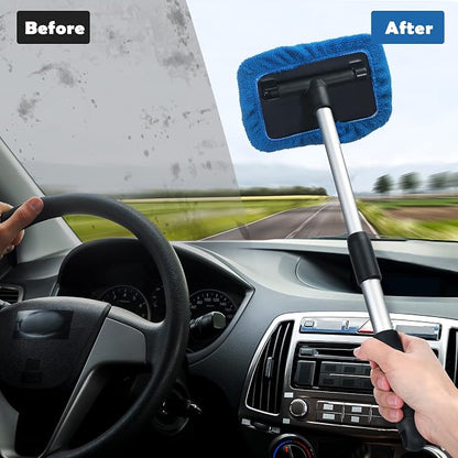 Frienda 3 Set Windshield Cleaner Tool Inside Car Window Cleaner Tool with 3 Extendable Handle 9 Reusable Microfiber Pads and 3 Spray Bottles for Auto Home Interior Exterior Glass Cleaning (Multicolor)