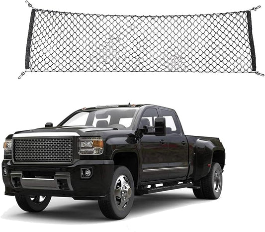 Truck Cargo Organizer Storage Nylon Universal Heavy Duty Net Fit 60" x 16" Cargo Net for Trucks from Chevy (Chevrolet), Ford, Toyota, GMC, Dodge RAM, Jeep with 4 Carabiner Buckles