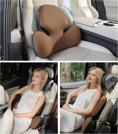 BEBAS Lumbar Support Pillow for Office Chair - Ergonomic Memory Foam Back Cushion for Lower Back Pain Relief - Washable & Breathable Cover - Fits Car Seats, Gaming Chairs & Wheelchairs (Brown)