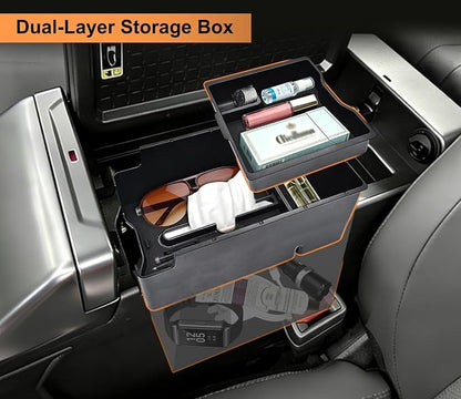 Dual Center Console Organizer for Toyota RAV4 2026+ Accessories (LE/SE/XLE/Woodland/XSE) RAV4 Console Tray Insert Organizer with Coin Holder Tissue Box Holder and Rubber Mats for Toyota RAV4 2026+