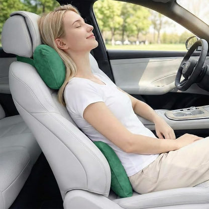 2PCS Car Pillow for Car Neck Pillow for Driving Seat Neck Support Soft Cushion Back Support Head-Rests for Vehicle Sleeping with Elastic Adjustment Strap (Green, Head and Lumbar)