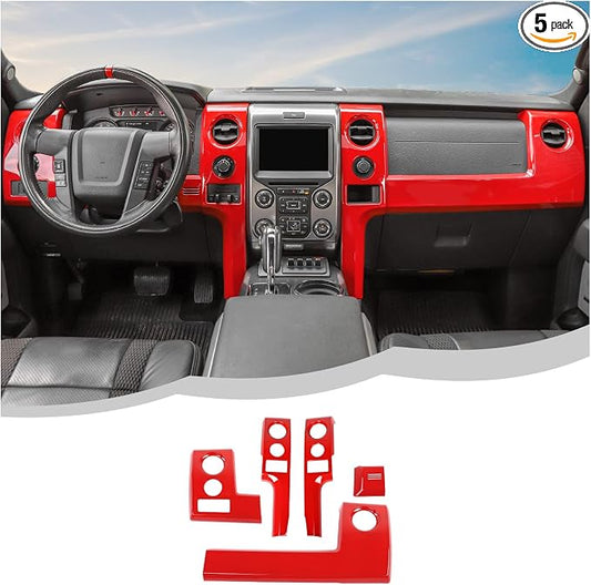 for F150 Interior Trim Kit Red, Dashboard Panel Cover Trim & Headlight Switch Bezel Cover Trim for Ford F150 2009-2014 Red Interior Accessories 5pcs