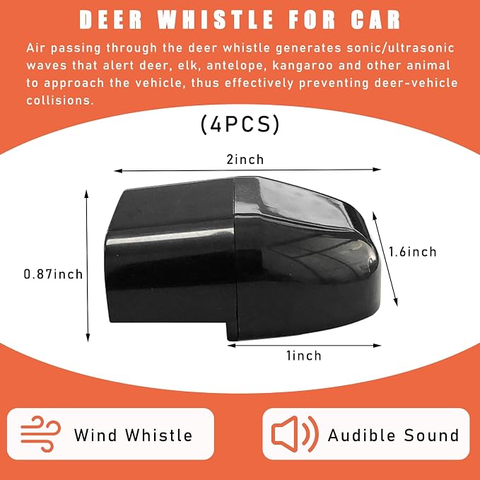 Dickno 4 PCS Deer Whistles for Car, Automotive Deer Warning Whistle Devices, Animal Warning Devices Avoids Collision, Universal Animal Alert Accessories for Vehicles (Black)