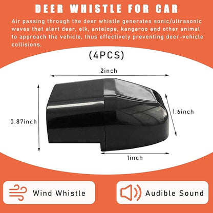 Dickno 4 PCS Deer Whistles for Car, Automotive Deer Warning Whistle Devices, Animal Warning Devices Avoids Collision, Universal Animal Alert Accessories for Vehicles (Black)