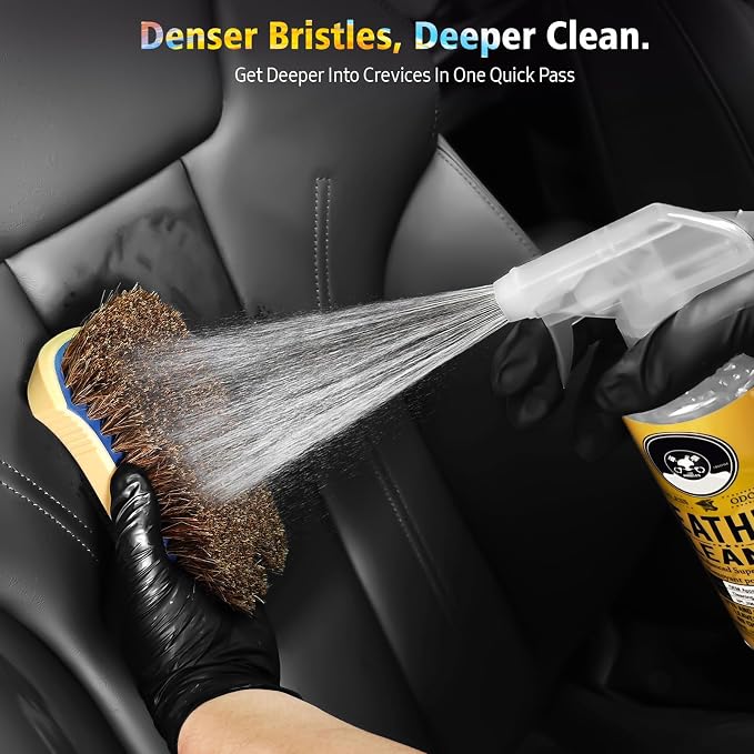 YeewayVeh Horse Hair Leather Cleaning Brush - Upgraded Long Bristle Car Leather Brush with 360° Soft Grip, for Car Interior Seats, Sofa, Upholstery & Furniture Care