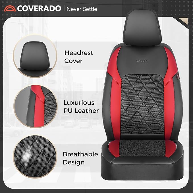 Coverado Car Seat Covers, Front Seat Covers, 2 Front Automotive Seat Cover, Mesh Breathable Seat Protectors, Universal Fit for Most Cars