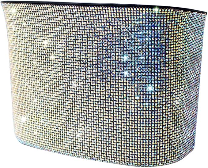 Bling Crystal Car Trash Can Auto Hanging Car Trash Can Sparkling Storage Holder Litter Container for Vehicle Office Home (AB Rhinestone)