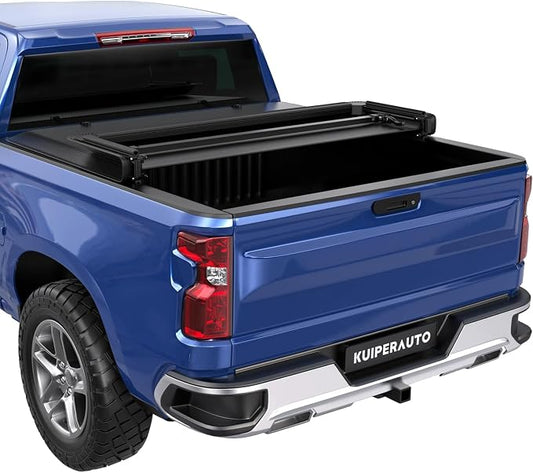 KUIPERAUTO Soft Tri-Fold 5.8FT Truck Bed Tonneau Cover Compatible with 2007-2013 Chevy Silverado 1500/GMC Sierra 1500 Fleetside Short Bed On Top 69.6 Inch