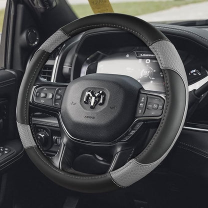 Steering Wheel Cover for Dodge 1989-2011 RAM 1500 2500 3500, Charger, Durango, Challenger - Rugged Durability & Interior Upgrade for Dodge 14.5-15 inch (Gray-Standard Size)