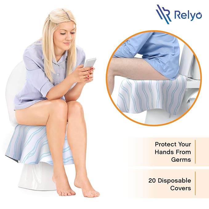 Relyo Disposable Toilet Seat Cover for Travel – 20 Pack with Covers Wrapped in Sets of 2, Non-Flushable Liners, Fits Most Seats – Kids, Toddlers, Adults (Waves, 20)