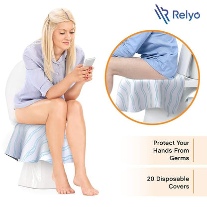 Relyo Disposable Toilet Seat Cover for Travel – 20 Pack with Covers Wrapped in Sets of 2, Non-Flushable Liners, Fits Most Seats – Kids, Toddlers, Adults (Waves, 20)