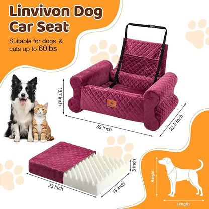 Dog Car Seat for Medium/Large Dogs up to 60 lbs, Memory Foam Dog Booster Seat with Thick Cushion, Pet Car Seat for Back with Detachable Washable Cover, Storage Pockets for SUV, Pick Up, Trunk, Red