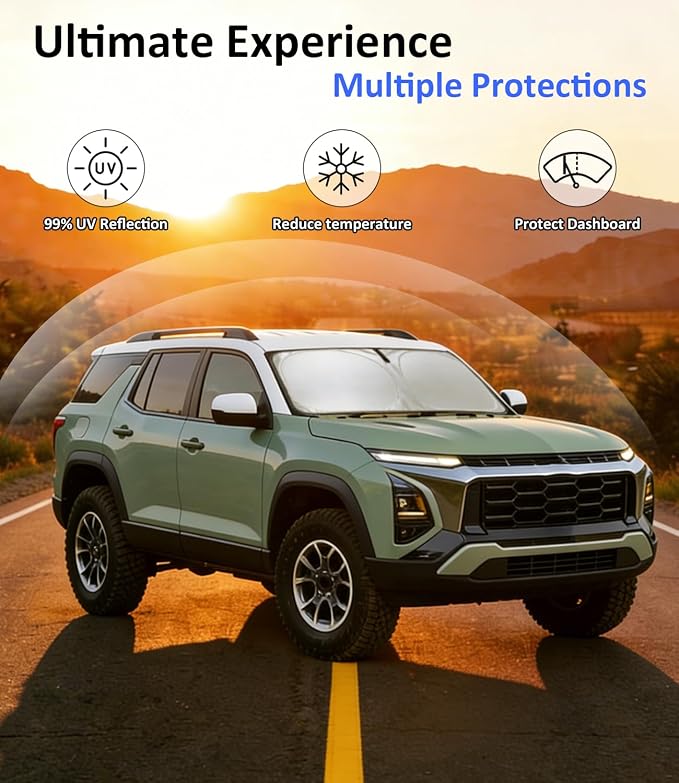 Windshield Sun Shade for Chevrolet Equinox 2025 2026 Accessories, Car Front Window Sun Visor Protector & Heat Shield | 240T Sunshade Protection Blocks UV Rays Keep Your Car Cooler