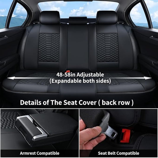 Coverado Leather Seat Covers, Car Seat Covers Full Set, Black Seat Covers for Cars, Car Seat Protector Waterproof, Car Seat Covers Front Seats and Back Universal Fit for Most Cars