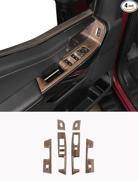 Savadicar Wood Grain Interior Accessories - Door Window Button Panel Trim Cover for Ford F150 (2021-present) - Premium Texture Interior Decor Upgrade Kit, 4-Piece Set
