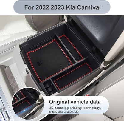 SKTU Compatible with 2022-2025 2026 Kia Carnival Center Console Organizer 2024 2025 2026 Carnival Accessories Insert ABS Materials Tray 2022-2026 Carnival Console Tray with Coin and USB Hole (Red)